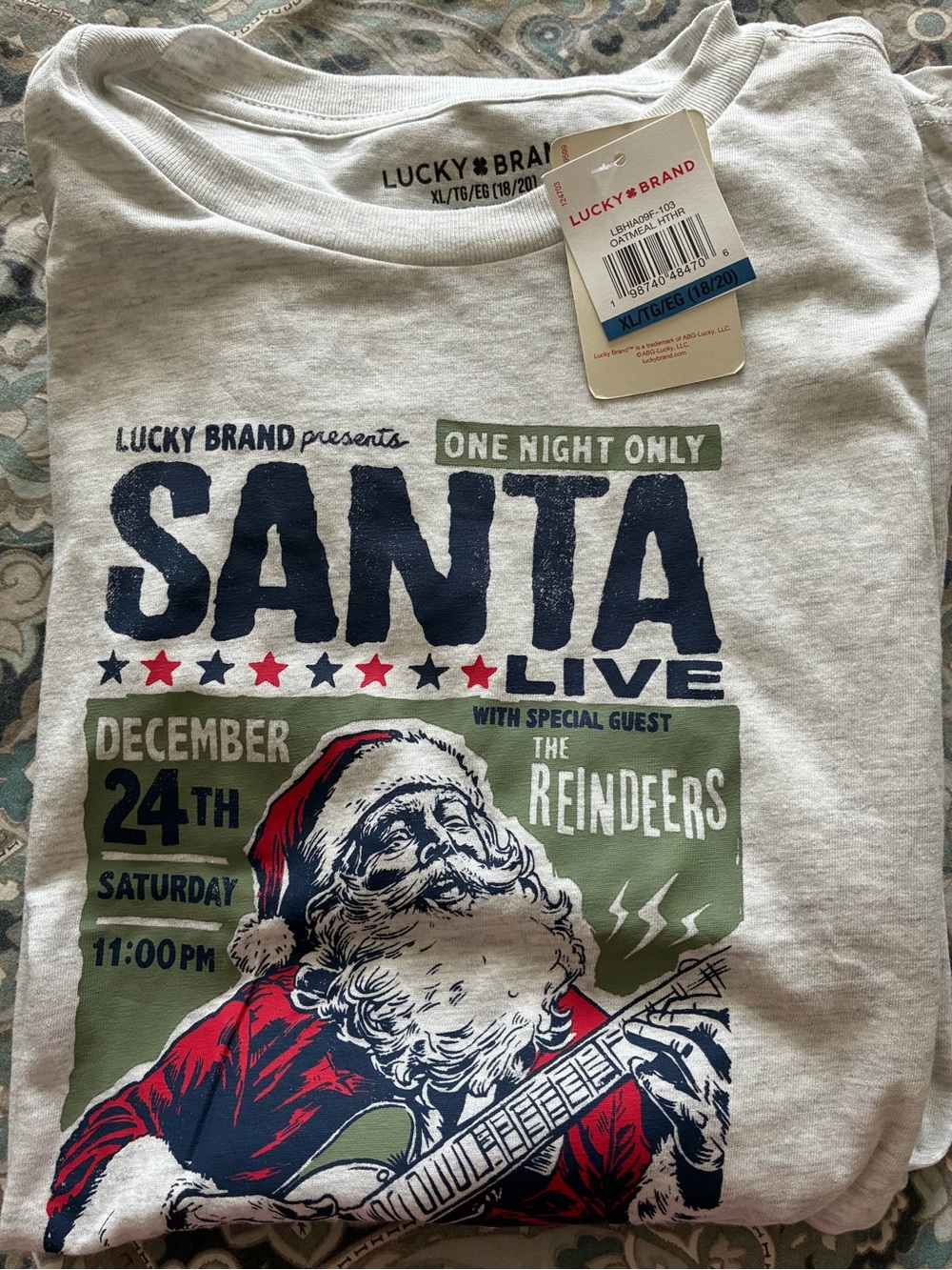 Kids Lucky Brand Light Gray Long-Sleeve Santa Graphic Christmas